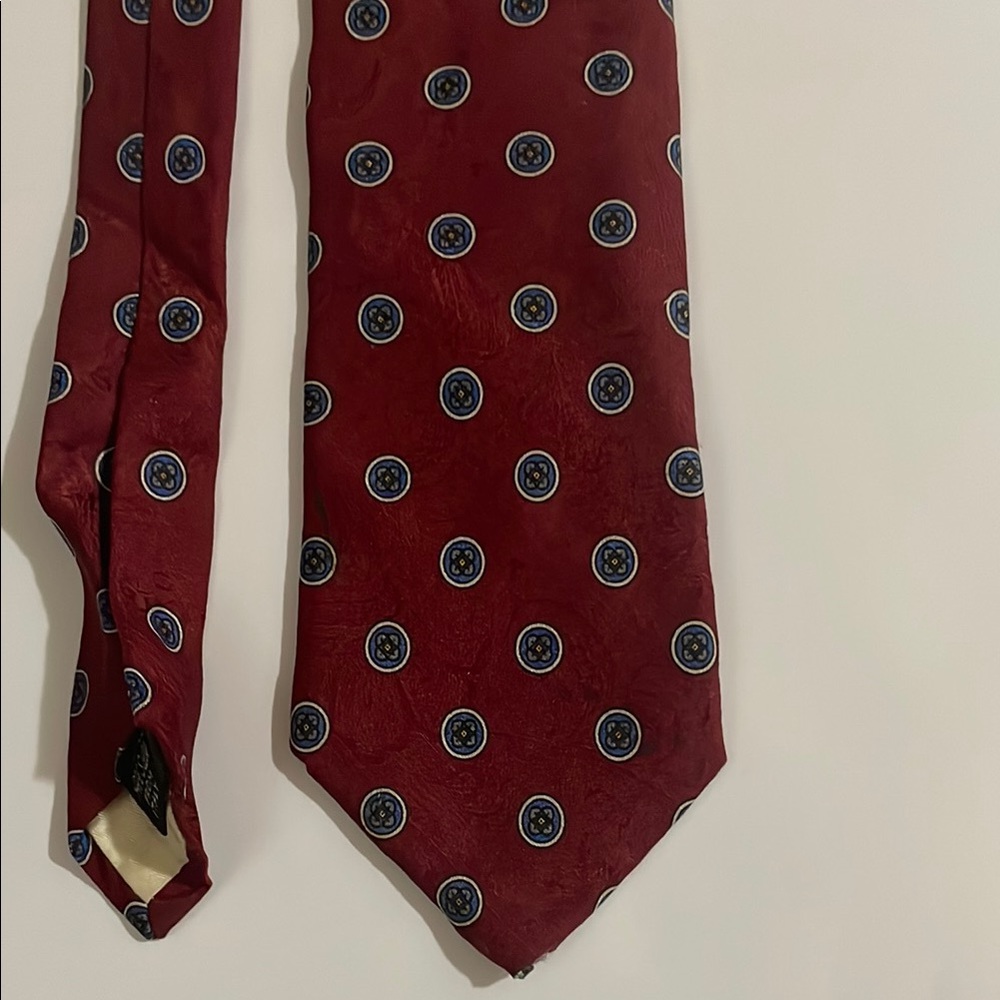 Givenchy Red Tie with Blue Circles 100% Silk